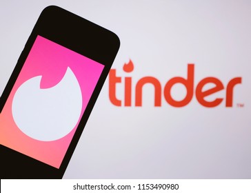 Russia, Moscow  - August, 10 2018 The logo of dating app Tinder is displayed on a smartphone