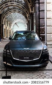 RUSSIA, Moscow - August 13, 2021: New Genesis G80 2021, Premium Car  Parked Near The Ritz Hotel