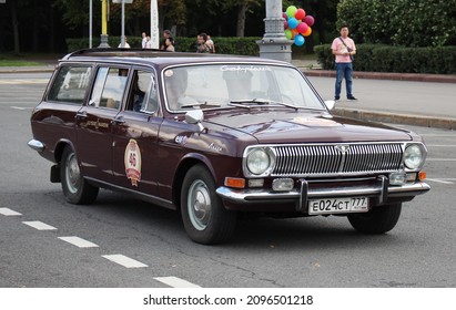 Russia, Moscow, July 28, 2019 - Soviet Car In The Back Of The Station Wagon GAZ-24-02 