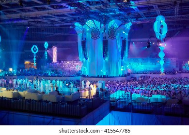 RUSSIA, MOSCOW - JUN 12, 2015: People On Dance Floor And Grandstands At Sensation Wicked Wonderland Show  At Olympiysky Sports Complex.