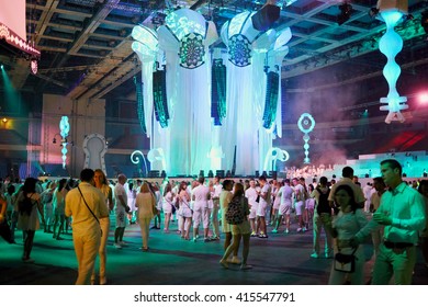 RUSSIA, MOSCOW - JUN 12, 2015: People Walk In Hall Before Sensation Wicked Wonderland Show Starts At Olympiysky Sports Complex.