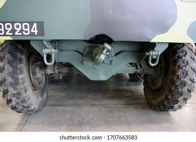 Russia, Moscow, March 18, 2016 - Positive Camber Angle Of The Rear Suspension Of An Armored Car