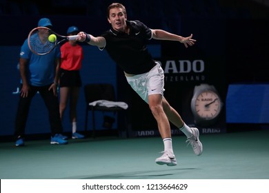 Russia. Moscow. Olympic Stadium. October 14, 2018. Tennis Player  Egor Gerasimov (Belarus) In The Qualifying Match Of VTB Kremlin Cup.