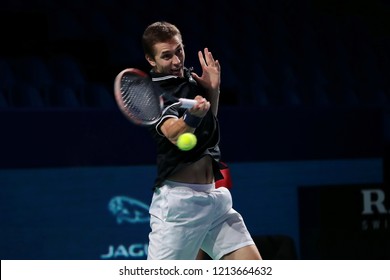 Russia. Moscow. Olympic Stadium. October 14, 2018. Tennis Player  Egor Gerasimov (Belarus) In The Qualifying Match Of VTB Kremlin Cup.