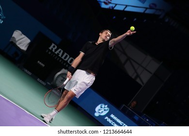 Russia. Moscow. Olympic Stadium. October 14, 2018. Tennis Player  Egor Gerasimov (Belarus) In The Qualifying Match Of VTB Kremlin Cup.