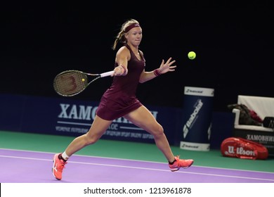 Russia. Moscow. Olympic Stadium. October 17, 2018. Tennis Player Kiki Bertens (Netherlands) In The 2-nd Round Match Of VTB Kremlin Cup.