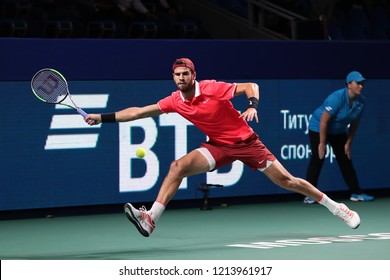 Russia. Moscow. Olympic Stadium. October 17, 2018. Tennis Player Karen Khachanov (Russia) In The 2-nd Round Match Of VTB Kremlin Cup.