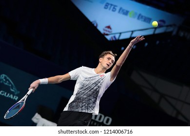 Russia. Moscow. Olympic Stadium. October 18, 2018. Tennis Player Daniil Medvedev (Russia) In The 2-nd Round Match Of VTB Kremlin Cup.