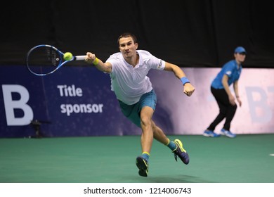 Russia. Moscow. Olympic Stadium. October 18, 2018. Tennis Player Evgeny Donskoy (Russia) In The 2-nd Round Match Of VTB Kremlin Cup.