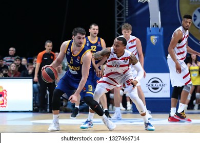 Russia. Moscow Region. Arena Mytishchi. February 28, 2019 ã. Stefan Markovic And Curtis Jerrells During The Euroleague Basketball Match 2018/2019 Between Khimki (Russia) And Olimpia Milan (Italy)