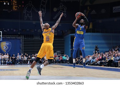 Russia. Moscow Region. Arena Mytishchi. March 22, 2019. Tony Crocker & Jeremy Pargo During The Euroleague Basketball Match 2018/2019 Between Khimki (Russia) & Maccabi (Israel)