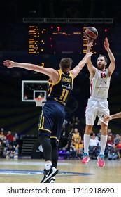 Russia. Moscow Region. Arena Mytishchi. November 14, 2019. Jonas Jerebko & Sergio Rodriguez During The Euroleague Basketball Match 2019/2020 Between Khimki (Russia) & Olimpia Milan (Italy)