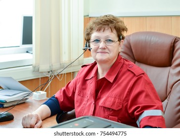 Russia, Moscow Region, Dmitrov, City Clinical Hospital, June 9, 2017. Emergency Medical Dispatcher In The Workplace