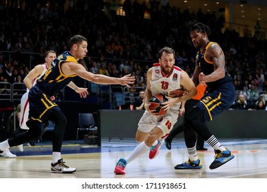 Russia. Moscow Region. November 14, 2019. Stefan Jovic, Sergio Rodriguez & Devin Booker During The Euroleague Basketball Match 2019/2020 Between Khimki (Russia) & Olimpia Milan (Italy)