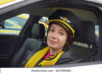 Russia Moscow. Russian Theater And Film Actress Chulpan Khamatova In A Uniform Cap In A Taxi - March 21, 2015