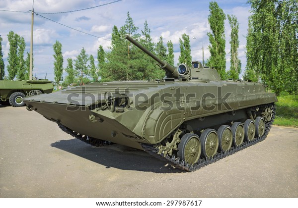 RUSSIA,\
NIZHNY NOVGOROD, CIRCA JUL 2015: Soviet combat car infantry BMP-1, \
produced from 1966, exhibition in N.Novgorod.  Car is well\
restored, the exhibition is open all year\
round