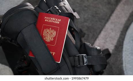 Russia Passport On A Black Suitcase Travel Bag - Russian