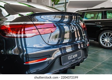 Russia, Rostov-on-Don, 05.07.2022. Rear View. Car Hood With Logo. A Black Mercedes GLS Car. Sale Of Luxury Cars. Leasing And Loan For The Purchase Of A Car. Modern Technologies. 