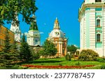 Russia, Sergiev Posad, 06.26.2022, Smolenskaya Church, and the Church of Zosima and Savvaty in the Holy Trinity Sergius Lavra. A famous international destination, constantly filled with believers, tou