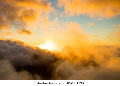 Russia Sochi Krasnaya Polyana Summer Day Beautiful Landscape Sunset Sky With Clouds