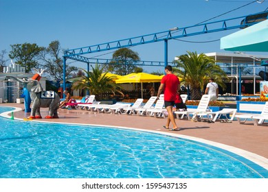 Russia, Sochi, Loo. Aqualoo Water Park. 2019-09-11. Pool Water Park Area, Reactionary Photo. Summer, Rest, Healthy Lifestyle