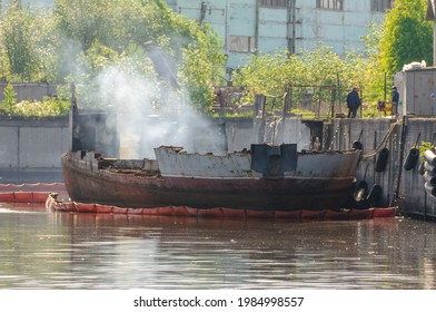 Russia, St. Petersburg, May 2021: Cutting of an old ship in the seaport