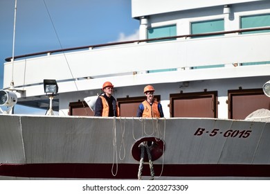 Russia, St. Petersburg, September 8, 2022: Two Sailors On Board A Passenger Liner