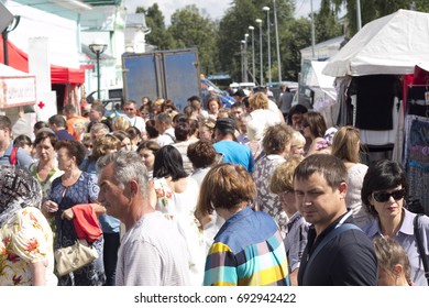 Russia, Tatarstan, Elabuga, August 6, 2017: Arts And Crafts Fair, Crowd People