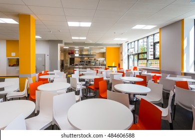 Russia, Togliatti - August 30, 2016: New Public School For Children. Inside In School Building. Clean School Cafeteria With Many Empty Seats And Tables