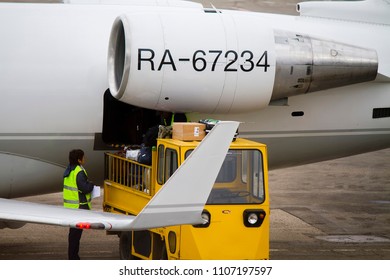 Russia, Ukhta Airport. July 7, 2016
Loading Of Luggage In The CRJ200