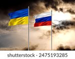 Russia Ukraine flags. war. Political tension. 