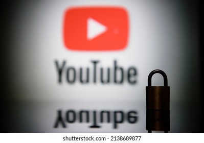Russia, Voronezh, 03.23.2022. YouTube Logo On The Background Of A Locked Padlock. Internet Censorship Symbol.