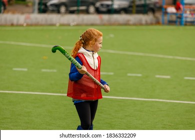 Russia. Vyborg. 10.10.2020 Little Girls Play Field Hockey. Team Play