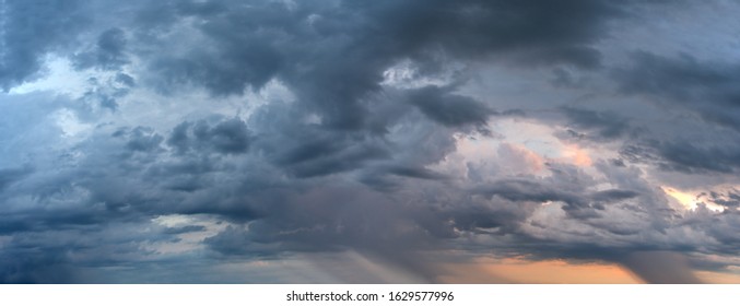 Russia. Western Siberia. Panorama of the evening sky over the fields near the city of Omsk.