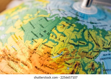 Russia in the world map , Colorful Russia map on the globe