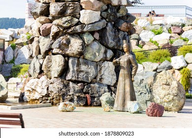 Russia Zlatoust August 2020: Bronze Sculpture Of The Mistress Of The Copper Mountain In The P.P. Bazhova On A Summer Day.