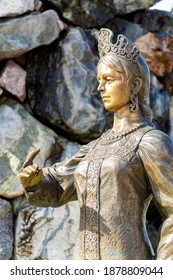 Russia Zlatoust August 2020: Bronze Sculpture Of The Mistress Of The Copper Mountain In The P.P. Bazhova On A Summer Day.