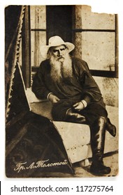 RUSSIA-CIRCA 1910 : Vintage post card shows portrait  of russian writer Lev Nikolayevich Tolstoy , circa 1910