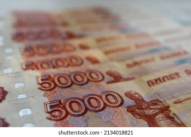 russian banknote of 5000 five thosand roubles close up background of money