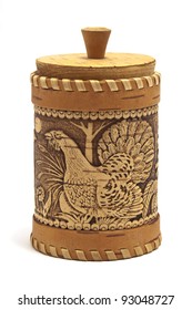 Russian Birch Bark Box For Honey On White Background