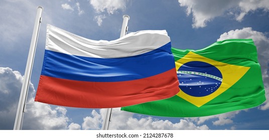 Banderas rusas y brasileñas ondean juntas en el viento El 16 de febrero, Vladimir Putin llevará a cabo conversaciones con el presidente brasileño Jair Bolsonaro