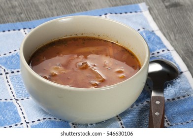 Russian Cabbage Soup (Shchi) In Ceramic Bowl