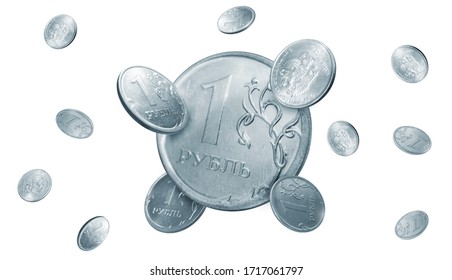 Russian Coins. Isolated Russian Rubles. Russian Money. 