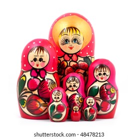 Russian Dolls. Isolated On A White Background