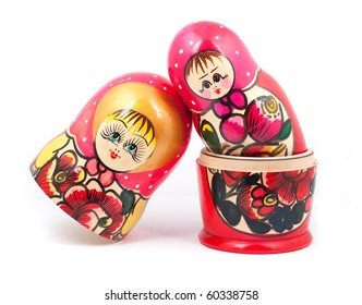 Russian Dolls. Isolated On A White Background