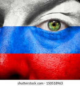 Russian Flag Painted On Mans Face To Support His Country Russia