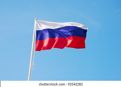 Russian Flag Waving In The Wind