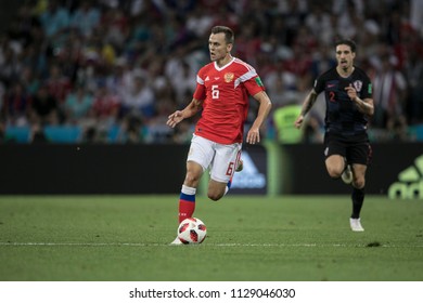 Russian Footballer Denis Cheryshev (number 6). Match Russia-Croatia At World Cup 2018. 