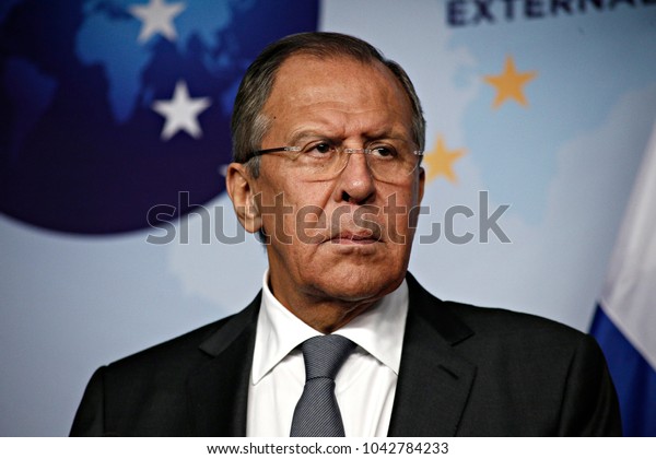 Russian\
Foreign Affairs Minister Sergei Lavrov and  Federica Mogherini,\
High Representative of the EU for Foreign Affairs give a press\
conference  in Brussels, Belgium on Jul. 11,\
2017