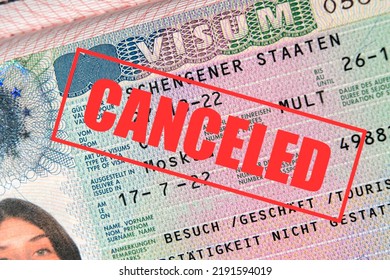 Russian foreign passport. Prohibition of Schengen visas for Russian tourists to travel to the European Union concept during the war in Ukraine - Shutterstock ID 2191594019